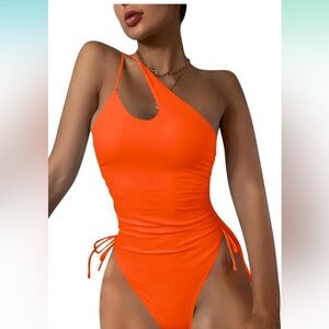 NWT Eomenie Orange One-Shoulder Women Swim One Piece